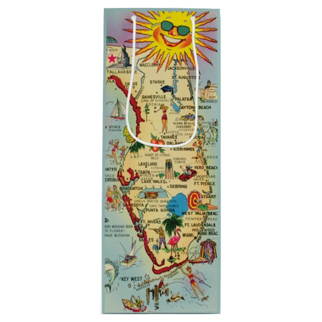 Vintage Florida Map Wine Bag (Front)