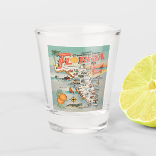 Vintage Florida Map with retro illustrations Shot Glass