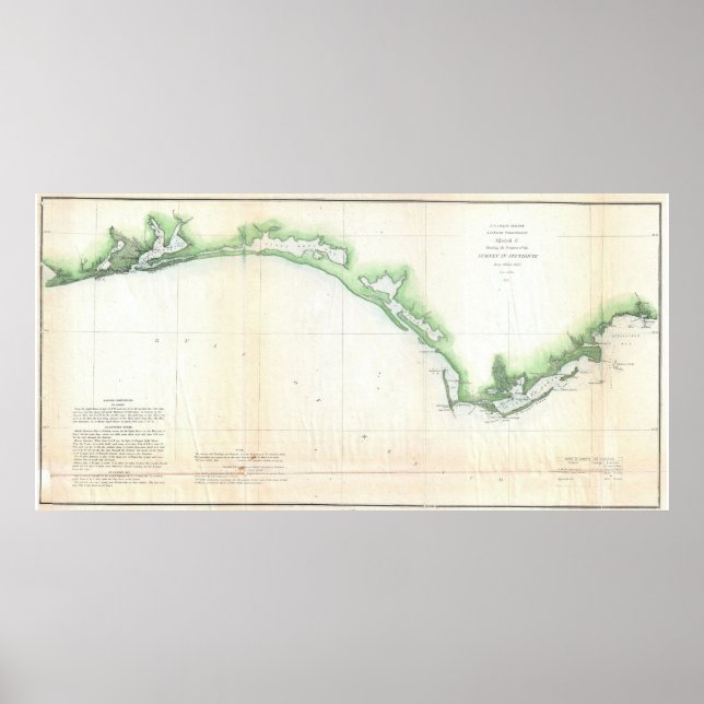 Vintage Florida Panhandle Coastal Map (1852) Poster (Front)
