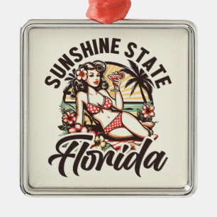 Vintage Florida Pinup Metal Ornament