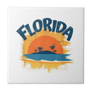 Vintage Florida Retro Tee Design Sunshine Men Wome Ceramic Tile