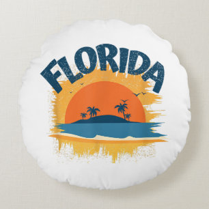 Vintage Florida Retro Tee Design Sunshine Round Cushion