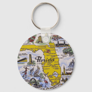 Vintage Florida retro tourist map Key Ring