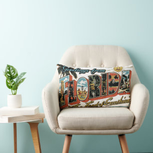 Vintage Florida The Sunshine State Postcard Lumbar Cushion