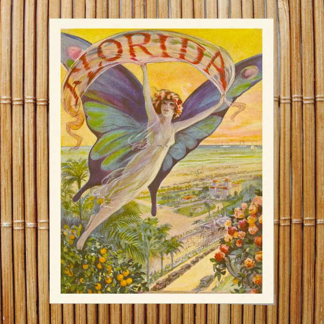 Vintage Florida Tourism Ad Woman Flying Over Coast Poster (Creator Uploaded)