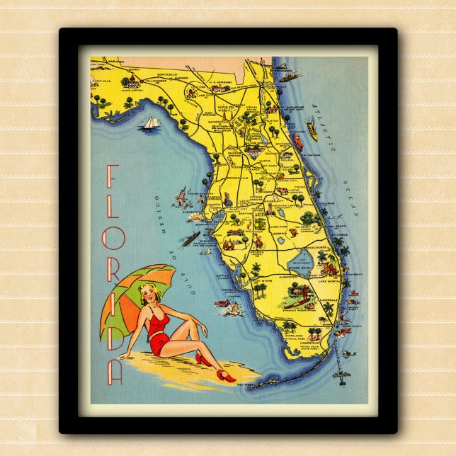 Vintage Florida Tourism Map 1947 Poster (Creator Uploaded)