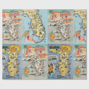 Vintage Florida tourist map Wrapping Paper