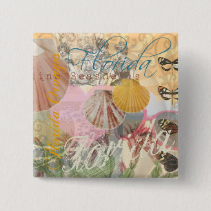 Vintage Florida Travel Beach Shells Art Print 15 Cm Square Badge
