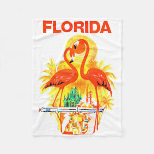 Vintage Florida travel poster flamingos design Fleece Blanket