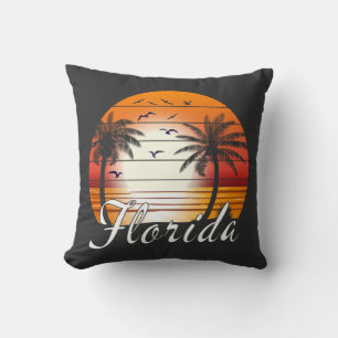 Vintage Florida USA Palm Trees Summer Beach Cushion