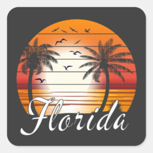 Vintage Florida USA Palm Trees Summer Beach Square Sticker