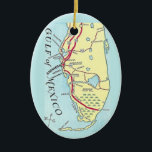 Vintage Florida West Coast Map Card Ceramic Ornament<br><div class="desc">It's a retro,  vintage colourful map of Florida's west coast repurposed on an ornament.</div>