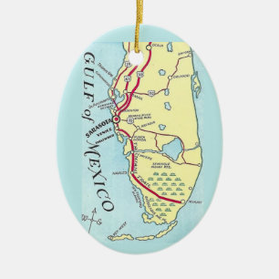 Vintage Florida West Coast Map Card Ceramic Ornament