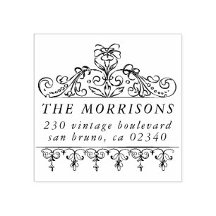 Vintage Flourish Border Family Name Return Address Rubber Stamp