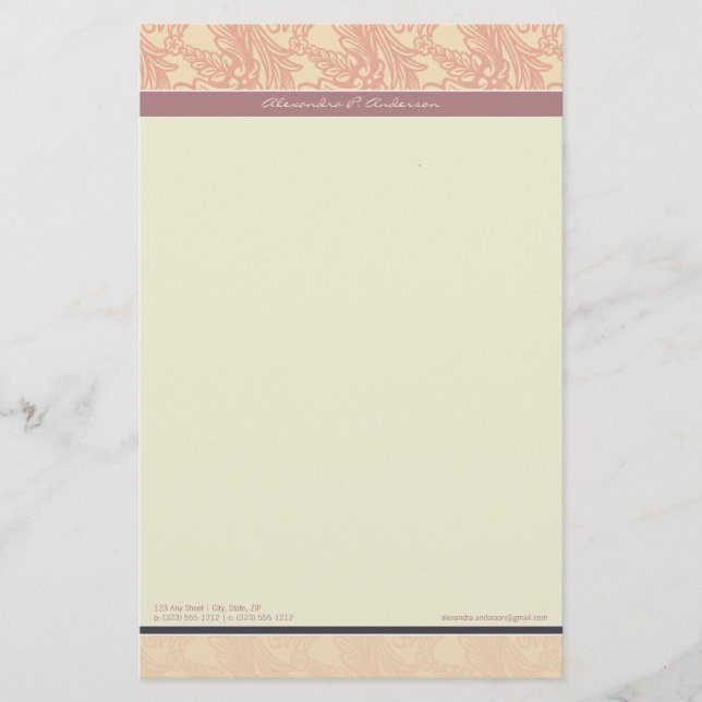 Vintage Flourish Eggplant Customised Stationery (Front)