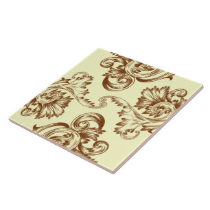 Vintage Flourish (Light Brown) Ceramic Tile
