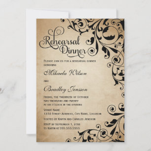 Vintage Flourish Swirls Rehearsal Dinner Invitation
