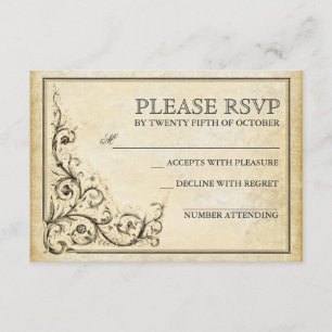 Vintage flourish swirls wedding RSVP cards