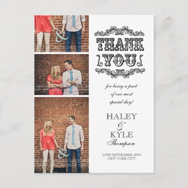 VINTAGE Flourish White Thank You Photo Post Card (Front)