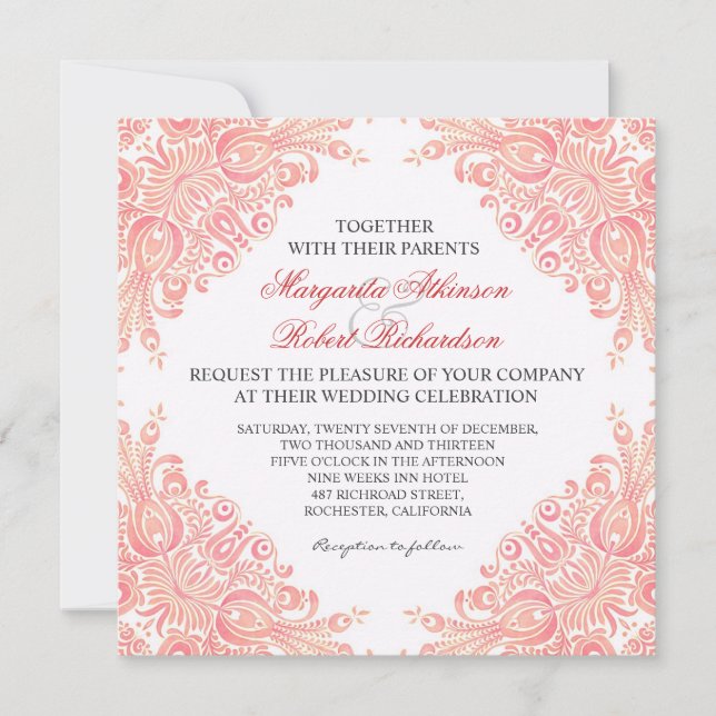 vintage flourishes damask wedding invitations (Front)