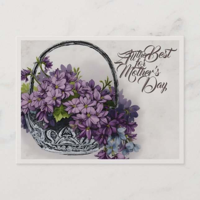 Vintage Flower Basket – Mother's Day Bloom Holiday Postcard (Front)