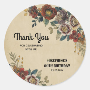 Vintage Flower Birthday Thank You Classic Round Sticker