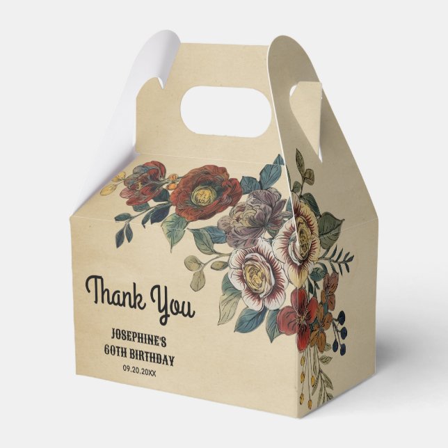 Vintage Flower Birthday Thank You Favour Box (Back Side)