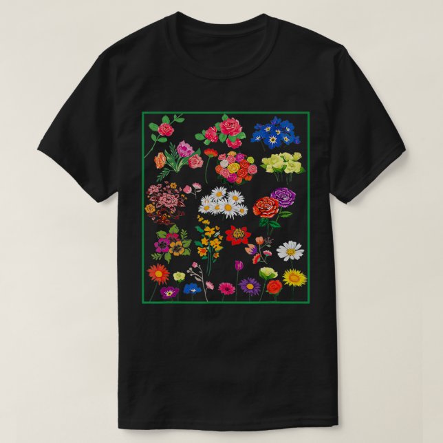 Vintage Flower Botanical Illustration Chart Plant  T-Shirt (Design Front)