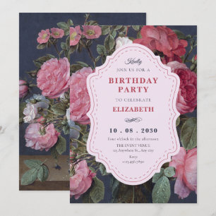 Vintage flower bouquet art birthday invitation