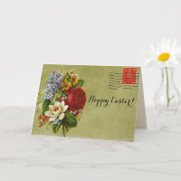 Vintage Flower Bouquet Green Mail with Red Stamp