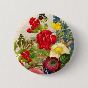 Vintage Flower Bouquet with Butterflies 6 Cm Round Badge