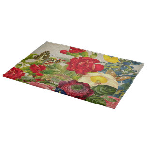 Vintage Flower Bouquet with Butterflies Cutting Board
