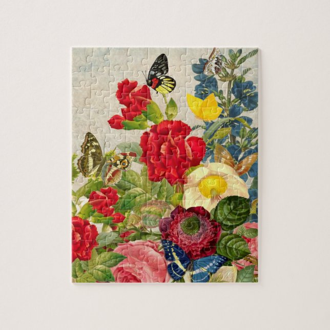 Vintage Flower Bouquet with Butterflies Jigsaw Puzzle (Vertical)