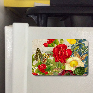 Vintage Flower Bouquet with Butterflies Magnet