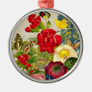 Vintage Flower Bouquet with Butterflies Metal Tree Decoration