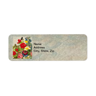 Vintage Flower Bouquet with Butterflies Return Address Label