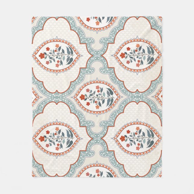 Vintage flower branches, Indian textile. Fleece Blanket (Front)