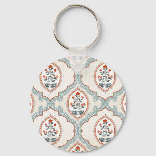 Vintage flower branches, Indian textile. Key Ring