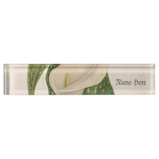 Vintage Flower Calla Lily Green Leaves Closeup Nameplate
