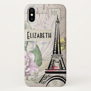 Vintage Flower Collage & Eiffel Tower Illustration iPhone X Case