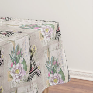Vintage Flower Collage & Eiffel Tower Pattern Tablecloth