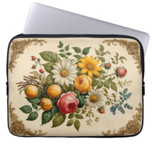 Vintage flower composition on parchment laptop sleeve