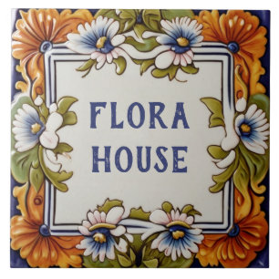 Vintage Flower Custom House Name Plate Sign Plaque Ceramic Tile