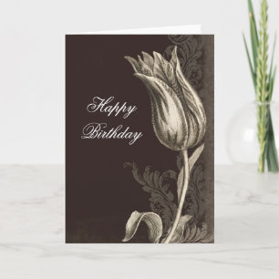 vintage flower drawing birthday greeting card