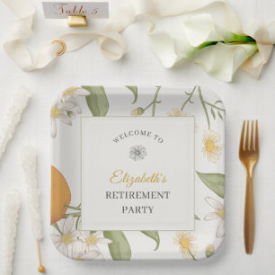 Vintage Flower Elegant Script Retirement Party  Paper Plate