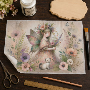 Vintage Flower Fairy & Cute Kitten Decoupage Tissue Paper