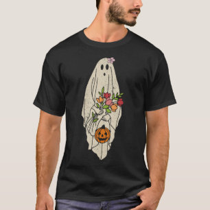 Vintage Flower Floral Ghost Cute Funny Halloween C T-Shirt