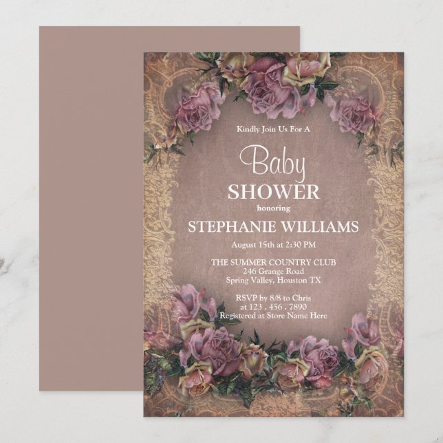 Vintage Flower Framed Baby Shower Invitation (Front/Back)
