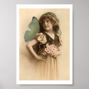 Vintage Flower Girl Butterfly Wings Art Print