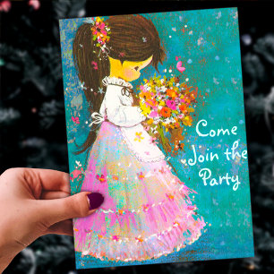 Vintage flower girl Christmas new year Party Invitation